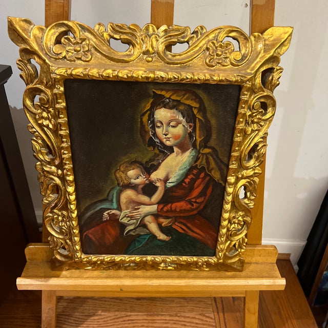 20th Century Oil on Canvas Framed Cuzco School Madonna With Child For Sale - Image 9 of 11