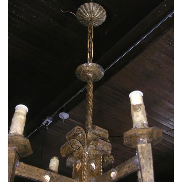 French Gilt Metal Brutalist Style Chandelier For Sale In New York - Image 6 of 8