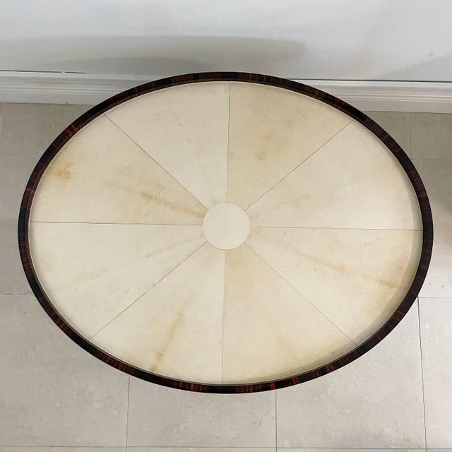 Karl Springer Karl Springer Mark V Parchment Macassar Ebony & Gilt Iron Coffee Table For Sale - Image 4 of 10