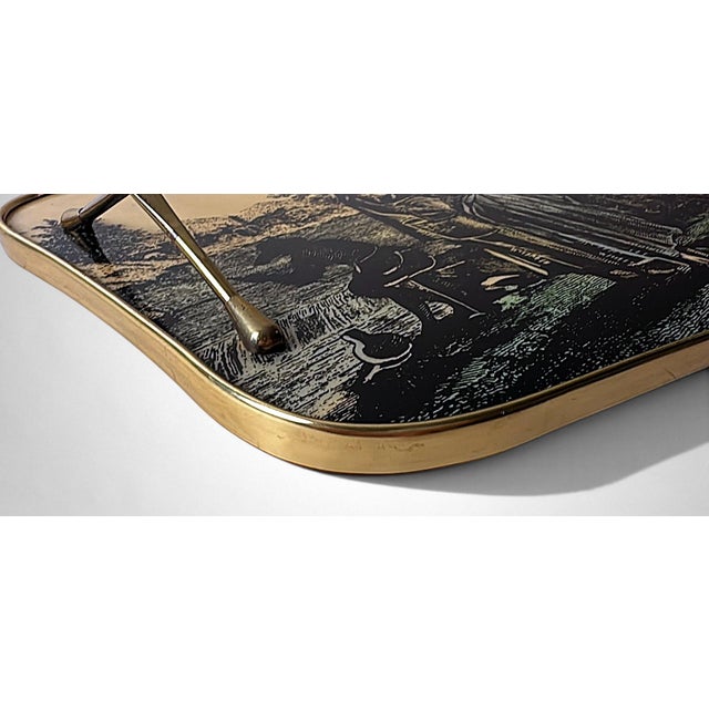 Italian Decorative Tray With Brass Handles and Pastoral Scene For Sale - Image 11 of 18