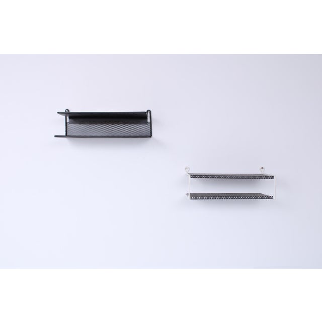 Perforated Black and White Metal Shelving Wall Consoles by Tjerk Reijenga for Pilastro, 1950s, Set of 2 For Sale - Image 10 of 14