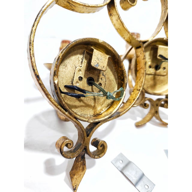 Wrought Iron and Gold Leaf Wall Lights, 1960s, Set of 3 For Sale - Image 3 of 13