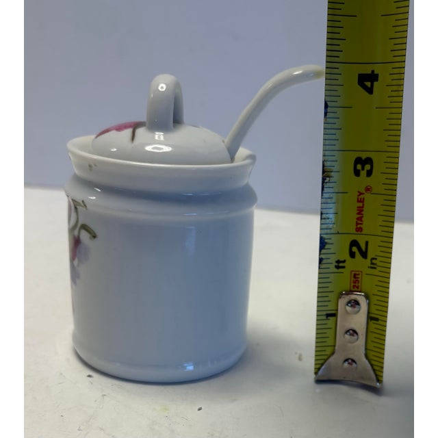 Rose Mid 20th Century Floral Porcelain Jam Pot With Matching Spoon For Sale - Image 8 of 9