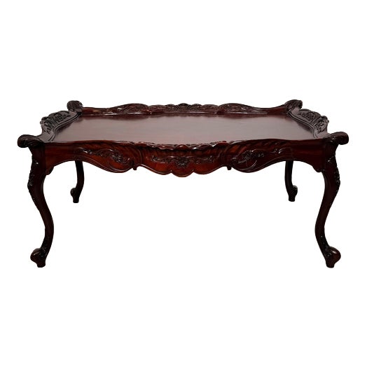 Antique Rococo Revival Carved Mahogany Coffee Table For Sale