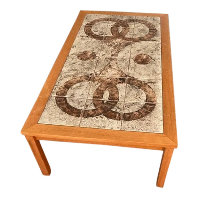 Mid 20th Century Danish Modern Teak Coffee Table With Handcrafted Ceramic Tiles From Denmark For Sale