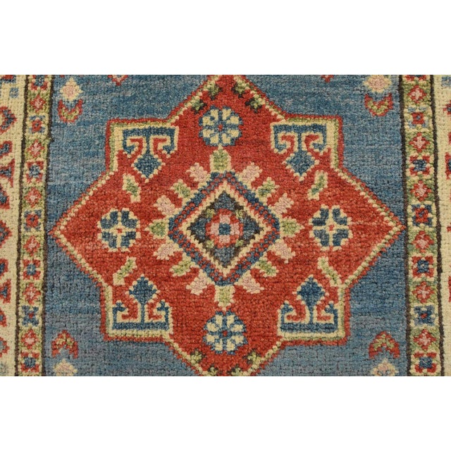 2020s Kazak Rug 2’1” X 3′ Blue Wool Tribal Hand-Knotted Oriental Carpet For Sale - Image 5 of 9