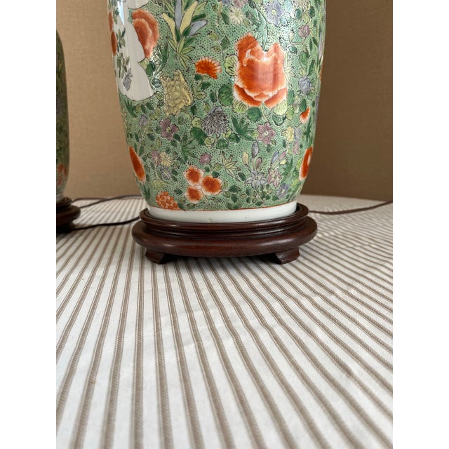Vintage Chinoiserie Green Ginger Jar Lamps - A Pair For Sale - Image 4 of 6