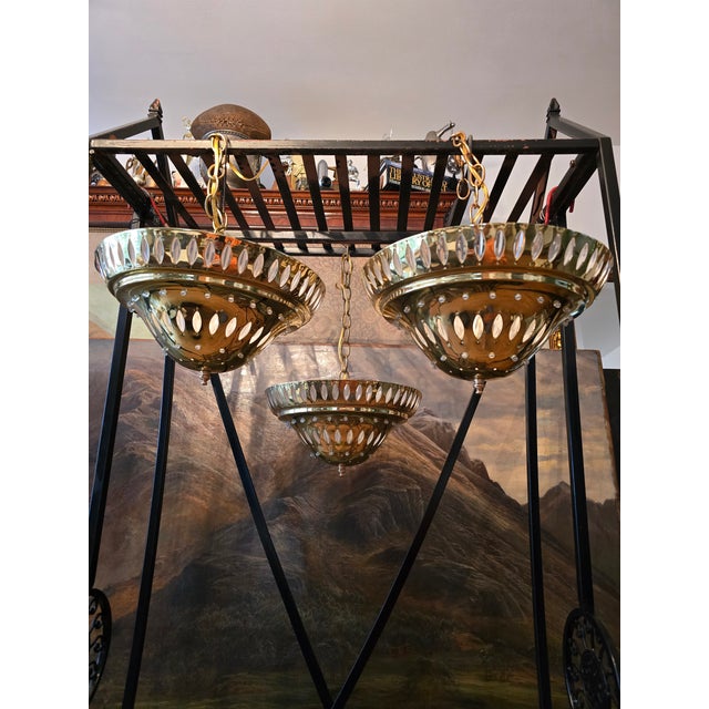 1960s Vintage Mid Century Bagues Style Pendant Light Set 3 For Sale - Image 5 of 10