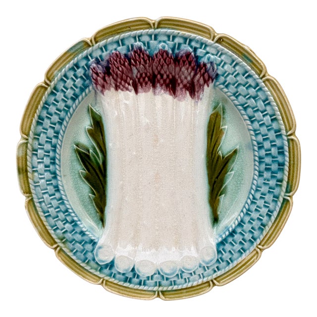 French Majolica Asparagus Plate Orchies, Circa 1890 For Sale