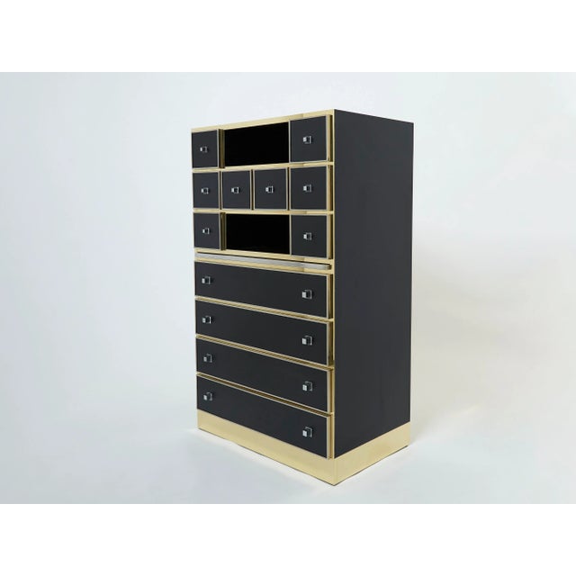 Michel Pigneres 1970s Vintage Michel Pigneres Brass Chrome Black Cabinet Secretaire For Sale - Image 4 of 13
