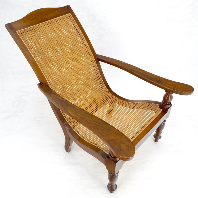 Wood Solid Turned Teak Mid Century Modern Cane Back Lounge Chair MINT For Sale - Image 7 of 18