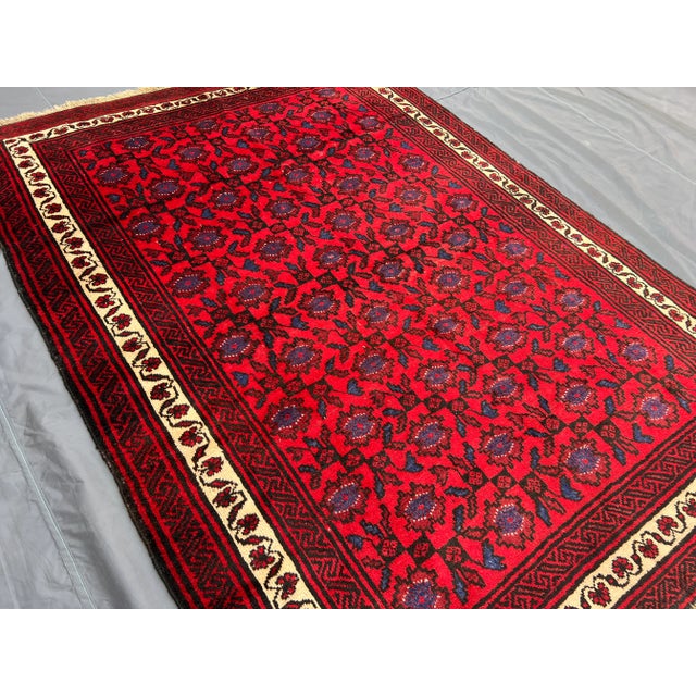 Tribal Vintage Afghan Hand-Knotted Baluchi Rug Floral Medallion Design Persian Style Rug For Sale - Image 3 of 13