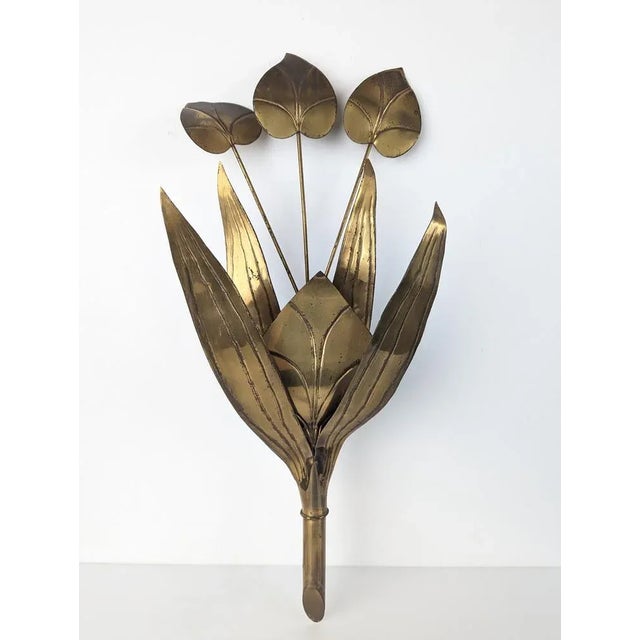 Gold Floral Wall Light with Brass Leaves, 1960 For Sale - Image 8 of 8