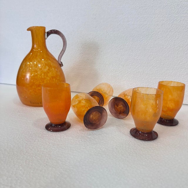 1940s 20th Century Art Deco Liquor Set with Jug and Glasses from Daum Crystal, France, 1940s, Set of 7 For Sale - Image 5 of 18