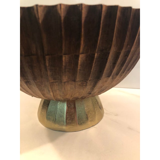1970s Fluted Wood on Gold Pedestal Bowl For Sale - Image 10 of 11