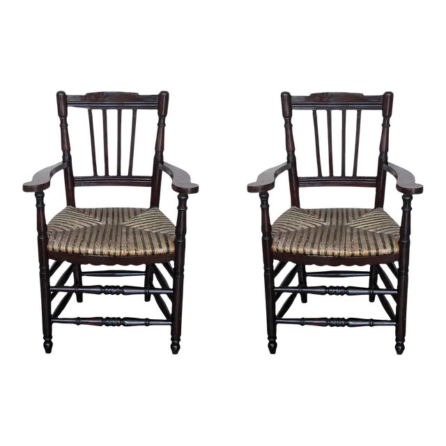 Pair of Spanish Horseshoe Back and Cane Armchairs For Sale