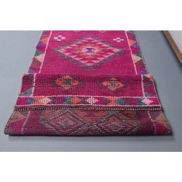 Vintage Turkish Oushak Handmade Wool Cotton Purple Runner Rug For Sale - Image 9 of 10