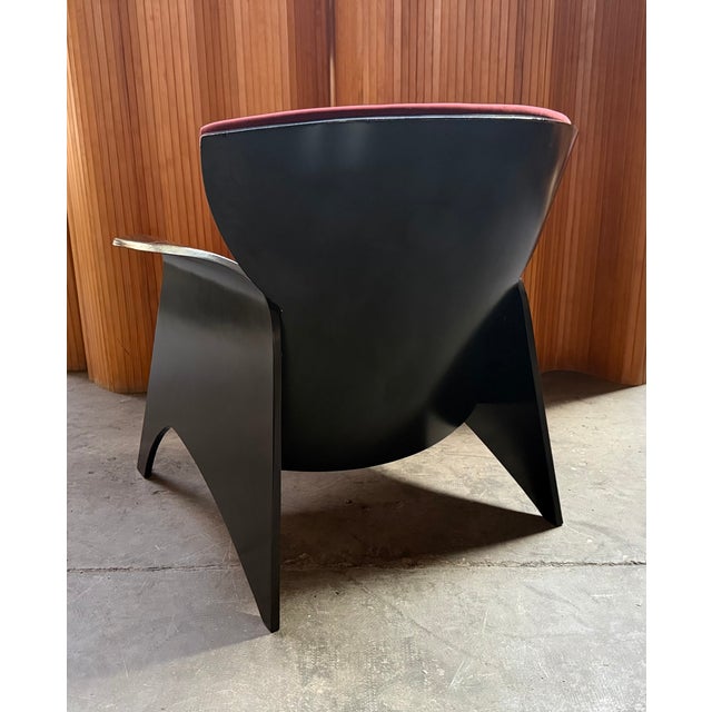 Black Plywood Sofa with Burgundy Velvet Upholstery, 1980s For Sale - Image 6 of 7