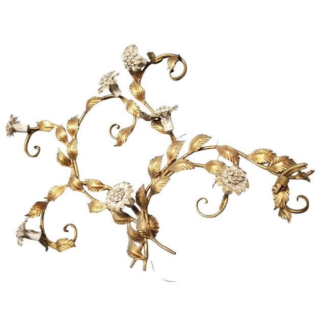 1950s Mid Century Italian Tole Brass Floral Wall Sconce Sculpture For Sale - Image 5 of 5
