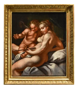 Venetian School Artist, Venus & Cupid, 1700, Oil on Canvas, Framed