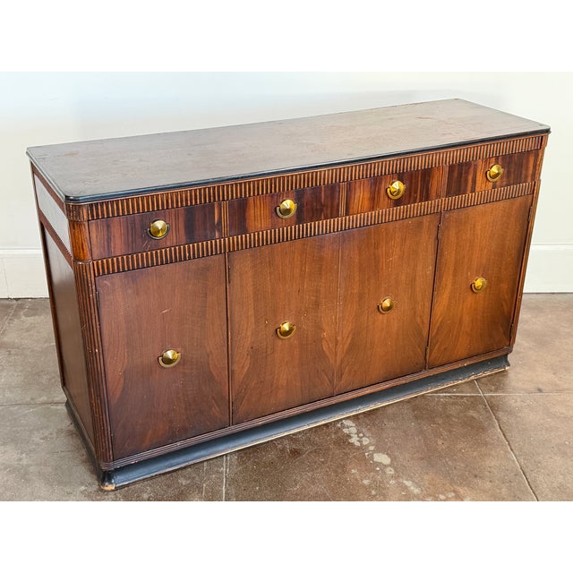 Vintage 1940's Art Deco Walnut and Brass Credenza For Sale - Image 11 of 18