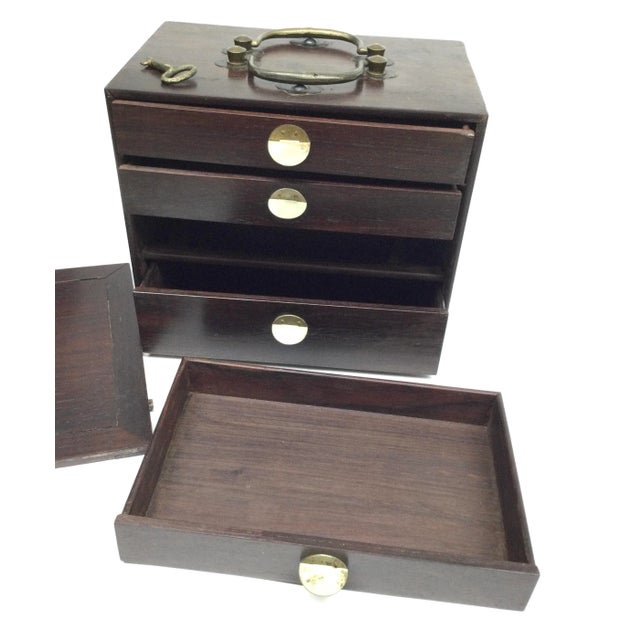 1910s Antique Asian Rosewood Brass Locking Moneybox For Sale - Image 5 of 8