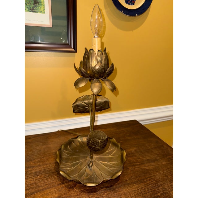 Feldman Lighting 1960's French Feldman Brass Lily Pad Lamp With Snail For Sale - Image 4 of 10