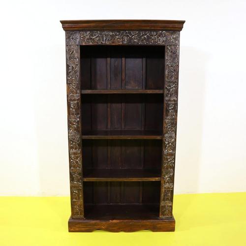 Carved Wooden Bookcase with Floral Motifs and Stylized Figures For Sale - Image 10 of 10
