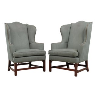 Pair of Kittinger Williamsburg High Back Wing Chairs For Sale