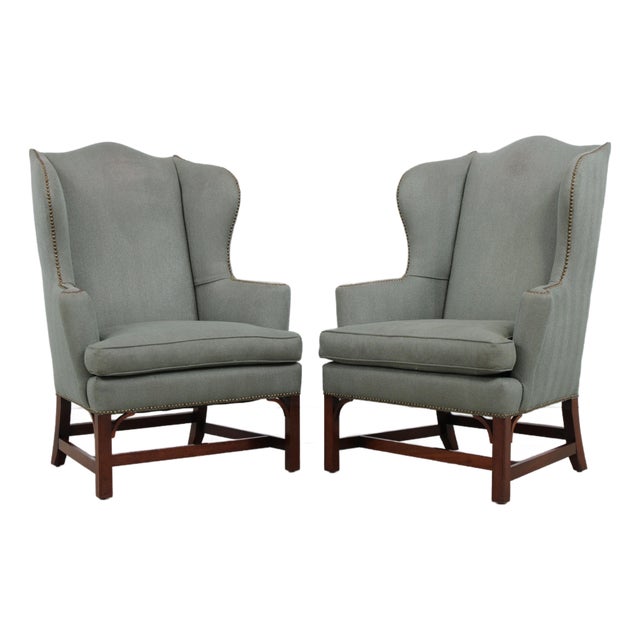 Pair of Kittinger Williamsburg High Back Wing Chairs For Sale