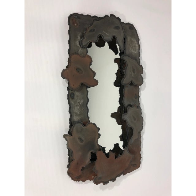 Torched steel brutalist wall mirror, Israel 1970s.