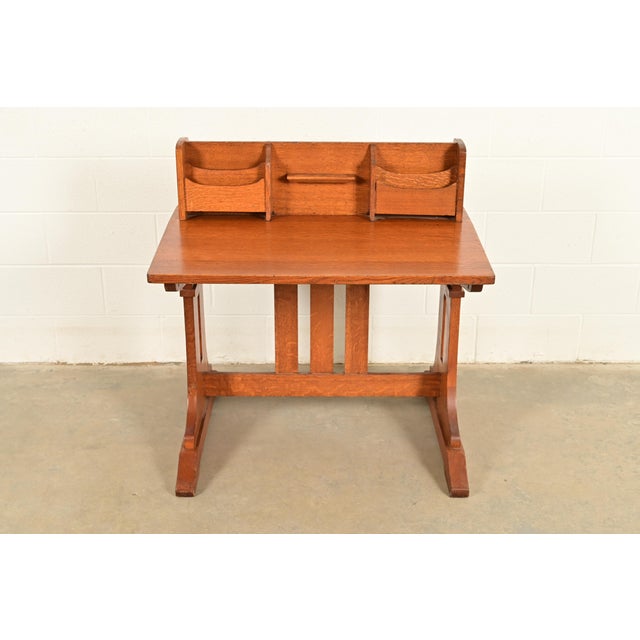 Early 20th Century Limbert Antique Mission Oak Arts & Crafts Double Desk or Partner's Desk, Circa 1910 For Sale - Image 5 of 13