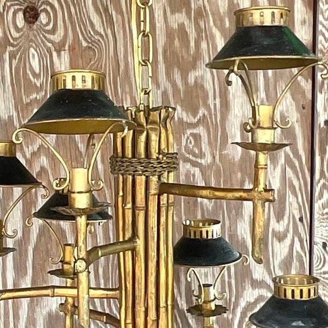 Vintage Late 20th Century Regency Gilt Bamboo Spiral Chandelier For Sale - Image 10 of 14