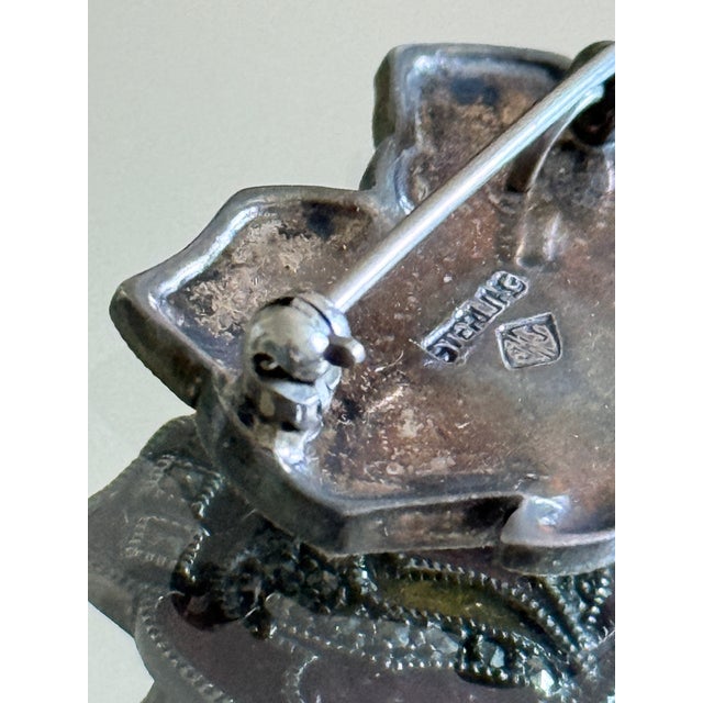 Mid Century Sterling Silver JMS Enamel and Marcasite Butterfly Brooch For Sale - Image 10 of 13
