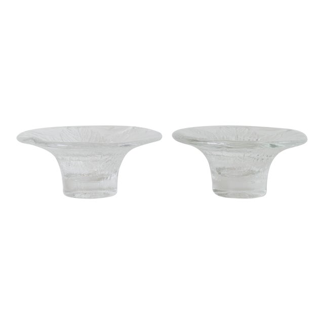 Vintage Scandinavian Modern Glass Leaf Candlholder/Egg Cup by Goran Warff for Kosta Boda Sweden - a Pair For Sale