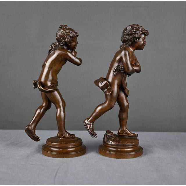 19th Century Auguste Moreau, Pair The Skaters Scupltures, 1890s, Bronze For Sale - Image 5 of 18