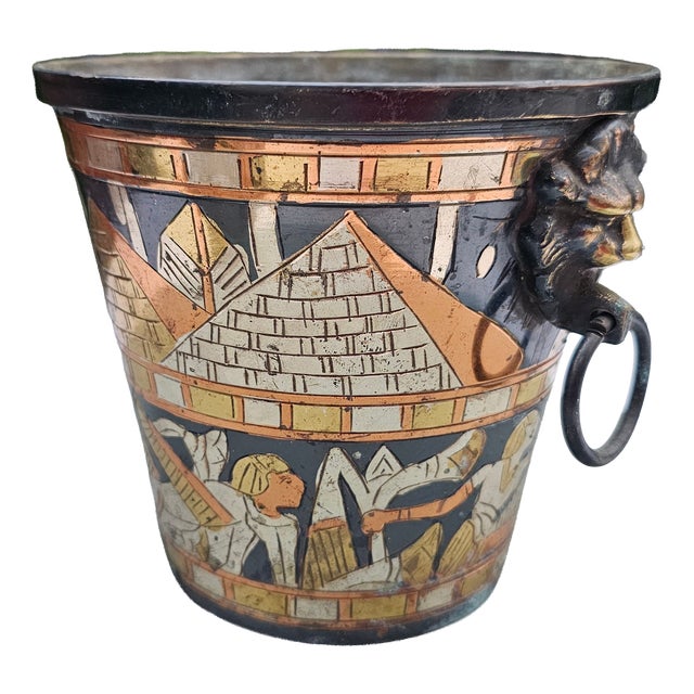 Brass Ice Bucket with Egyptian Style Lion-Head Handles, 1960s For Sale