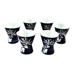 1980s Blue & White 6-Piece Sake Set