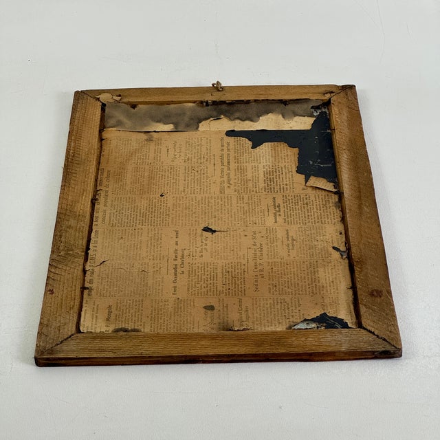 Wood Early 19th Century Primitive Distressed Mirror in Wood Frame With Unique Design For Sale - Image 7 of 7