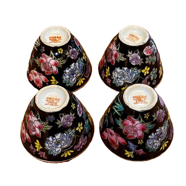Black Chinese Petite Porcelain Tea Cups - Set of 4 For Sale In New York - Image 6 of 10