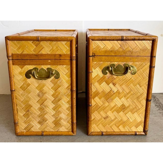 1970s Set of 2 Asian Bamboo & Woven Rattan Trunks From 70's For Sale - Image 5 of 13