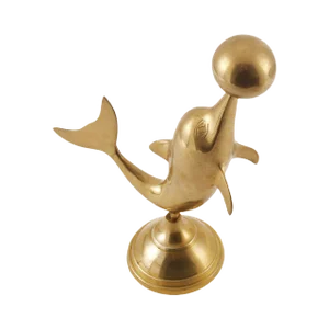 Italian Art Deco Gilded Brass Dolphin Statue, 1930s