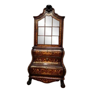 Antique Dutch Walnut Inlaid Marquetry Corner Display Cabinet
