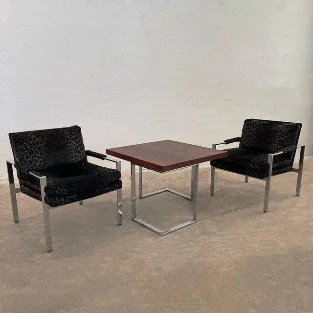1970s Milo Baughman for Thayer Coggin Upholstered Flat Bar Chrome Lounge Chairs - Set of 2 For Sale In New York - Image 6 of 11