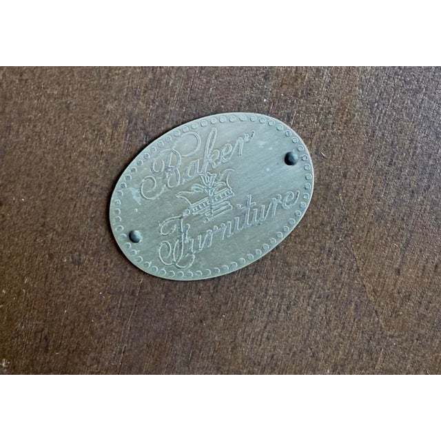 Vintage Baker Furniture French Regency Louis XVI Style Burled Walnut & Brass Two-Tier Round Side Table For Sale - Image 9 of 12