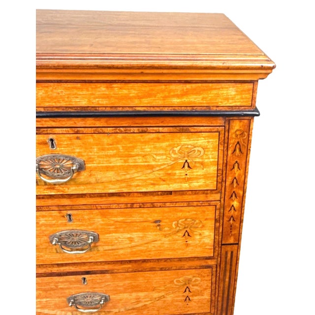 A Stunning Quality Late 19th Century Satinwood Tall Pedestal Type Chest, Having Well Figured Rectangular Top Over Six...