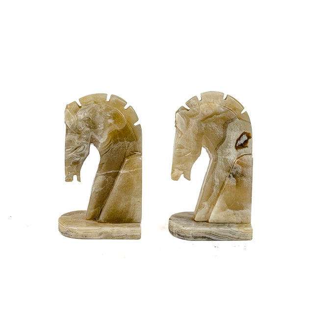 Mid-Century Modern Vintage Mid-Century Modern Hand Carved Honey Onyx Horse Head Bookends For Sale - Image 3 of 9