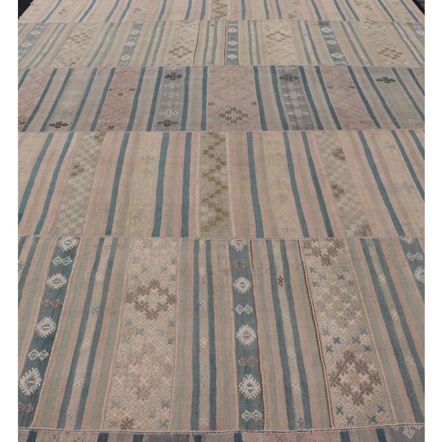 Large Vintage Paneled Kilim Flat-Weave in Blue, Pink, Taupe, Gray, Light Brown For Sale In Atlanta - Image 6 of 13