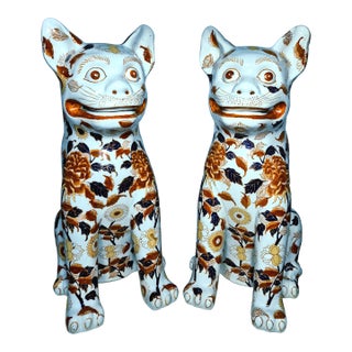 1980s Oversized 19" San Tao Fang Imari Foo Dog Floor Guardian Statues - A Pair For Sale