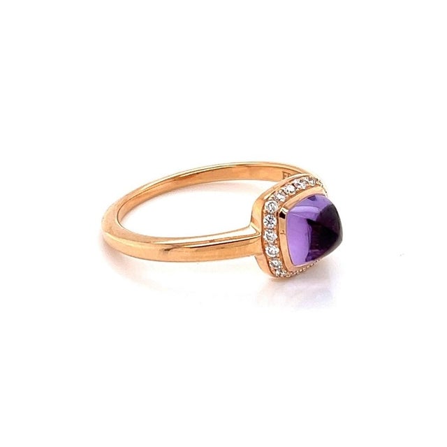 Contemporary Mid 20th Century Fred of Paris Paindesure Amethyst & Diamond 18k Rose Gold Ring - Size 8 For Sale - Image 3 of 8